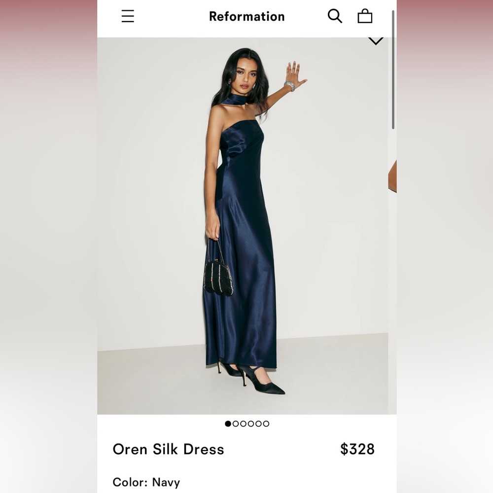 ISO Reformation Oren Silk Dress (Size XS or S) in Navy